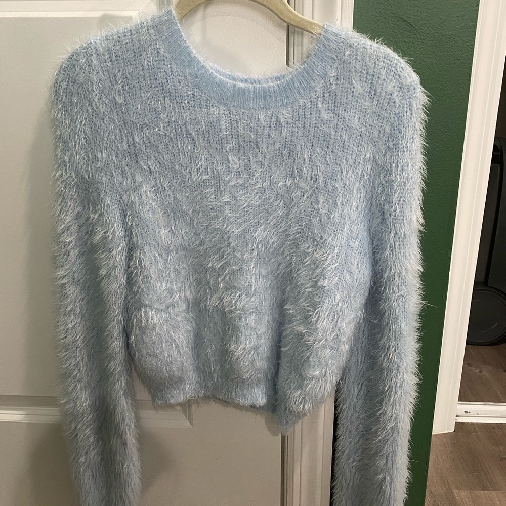 Forever 21 Blue Fuzzy Cropped Sweater (M)